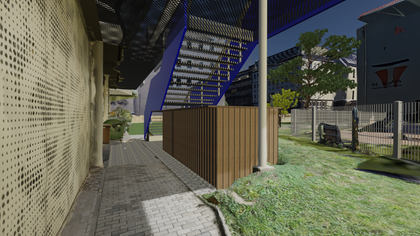 Künstlich generiertes Bild in der Planungsphase Frühjahr 2023 - Gartenhütte unter der Fluchttreppe